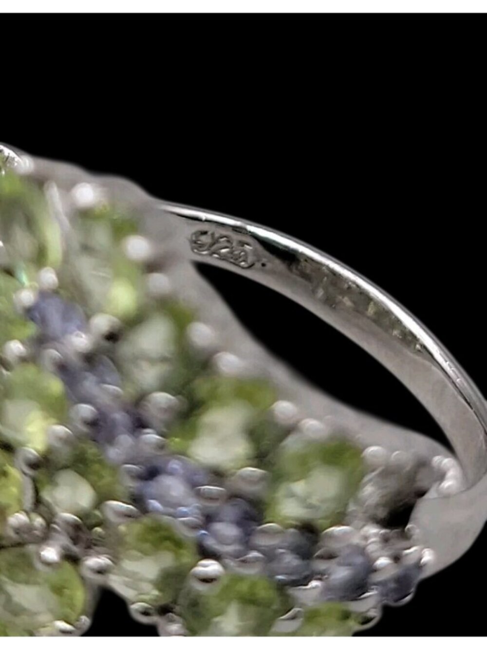 Sterling Silver 925 Peridot Tanzanite Bypass Cluster Ring 9 AS IS Missing Stone - Picture 10 of 14